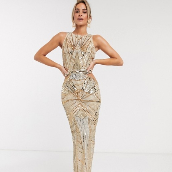 asos gold gown